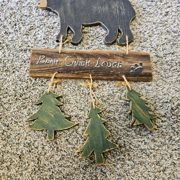 Bear Creek Lodge Wooden Bear & Pine Tree Wall Hanging Decor Cabin Rustic - Picture 2 of 9